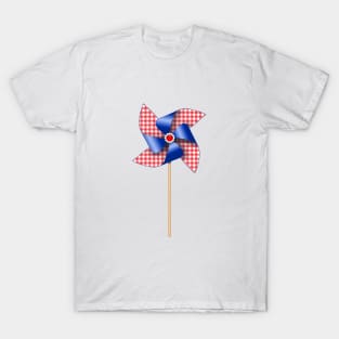Red Gingham Check Patriotic Pinwheel | Cherie's Art Original (c)2020 T-Shirt